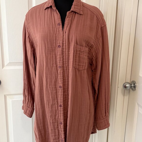 CP Shades Marella Double Cotton Gauze Button-up, Pecan M - Picture 3 of 9